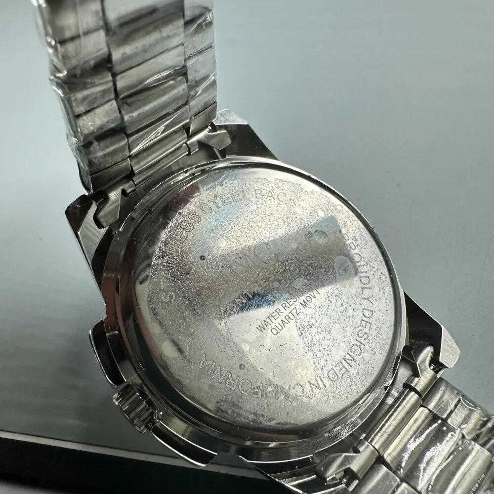 Montres Carlo Watch Men Silver Tone Black Dial Round 43MM New Battery 8.25